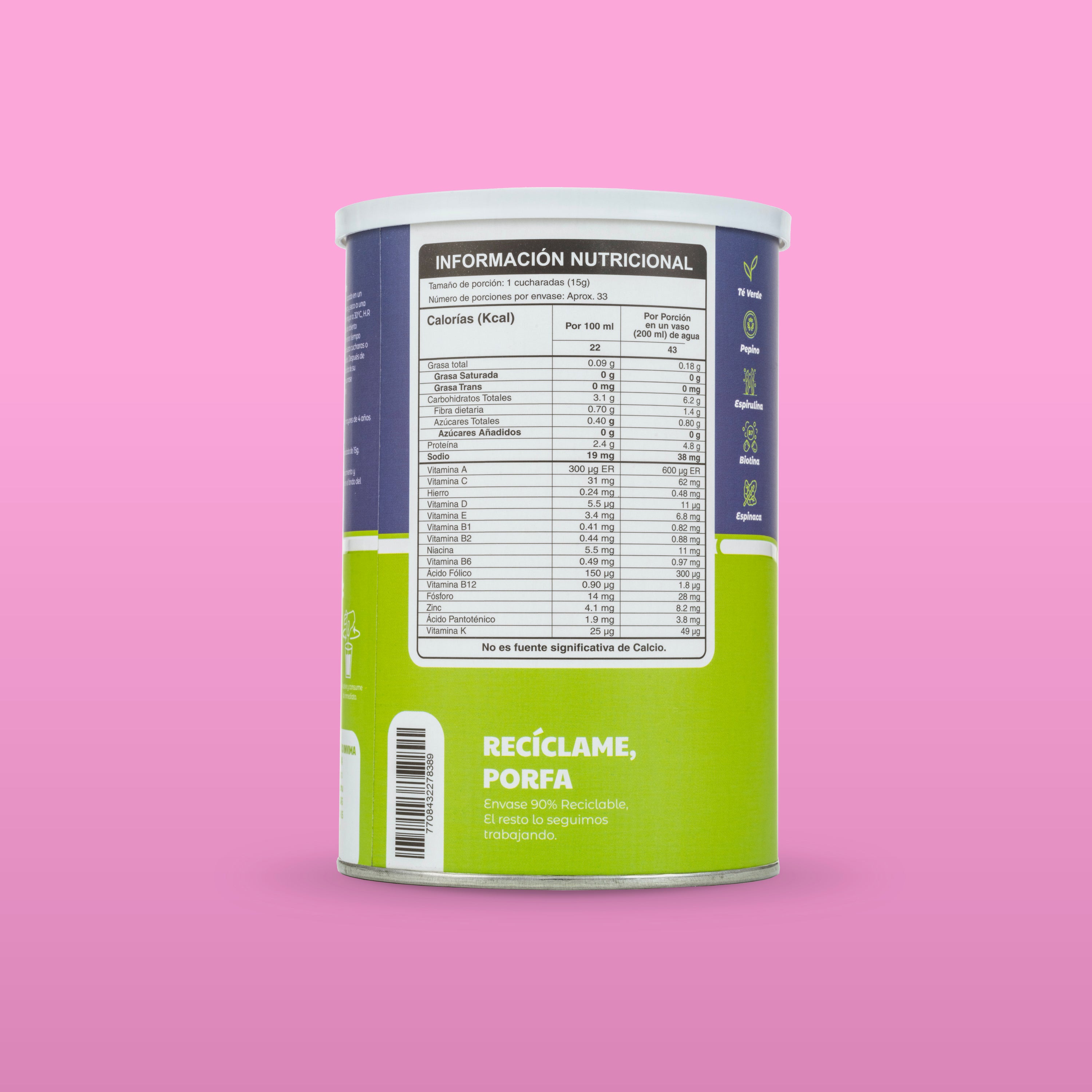 BATIDO VERDE EN POLVO CON STEVIA